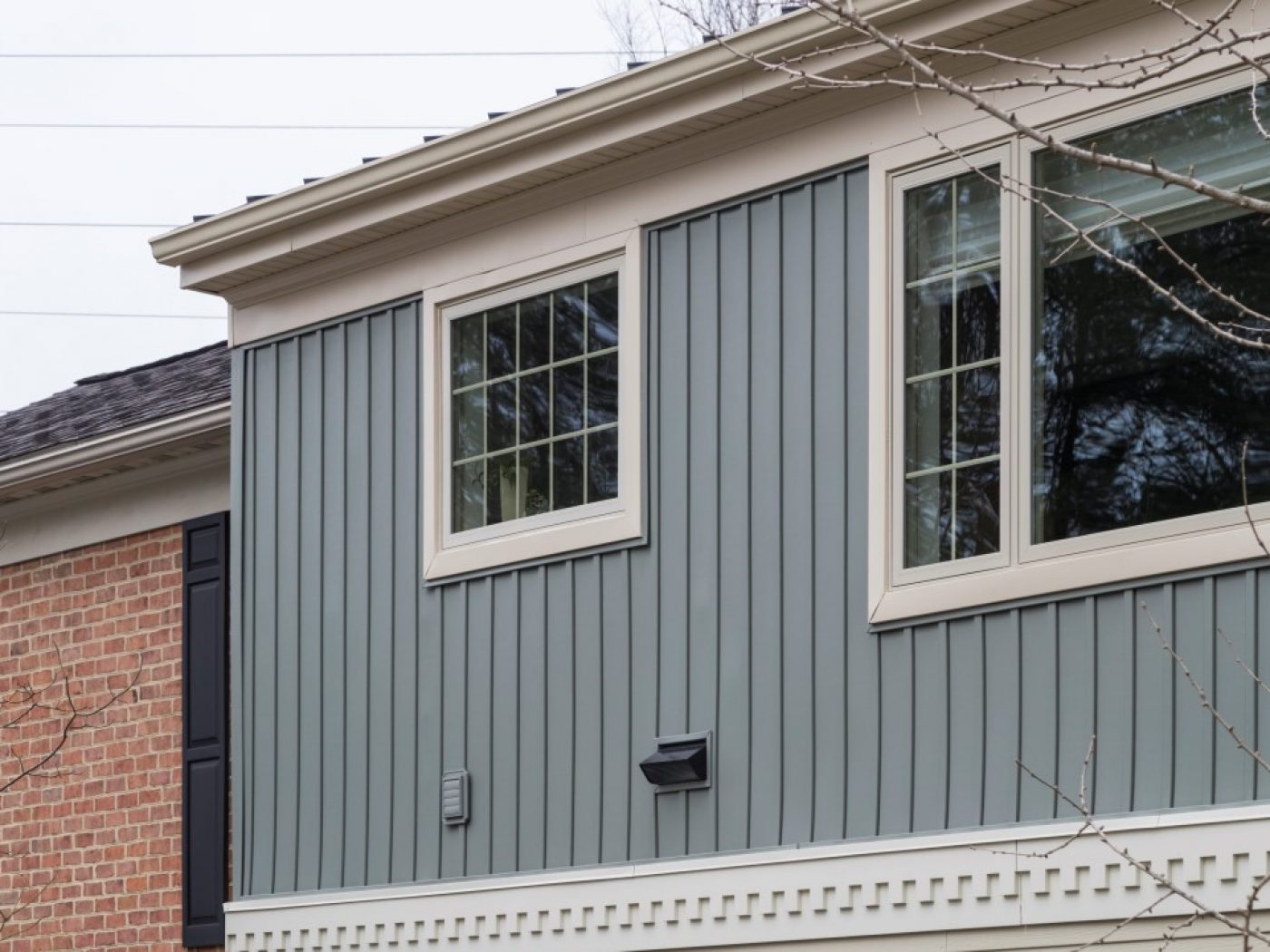 side view of second story windows