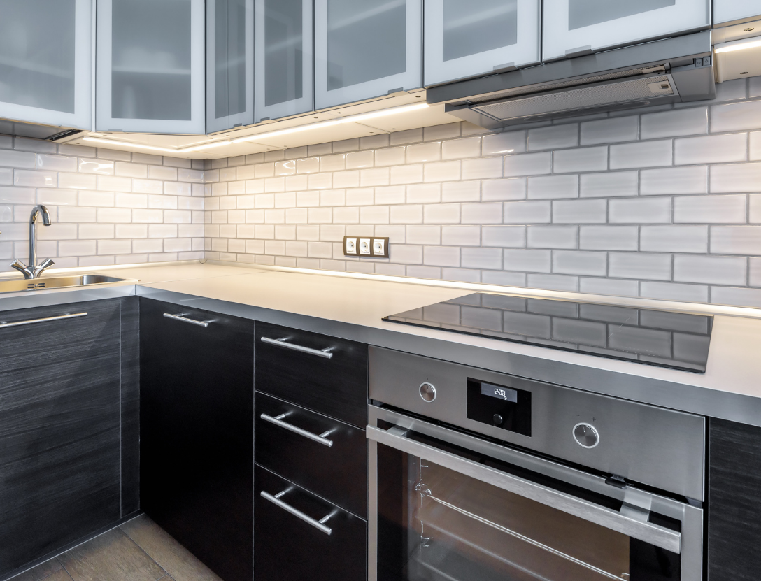 Gray backsplash in dream kitchen renovation