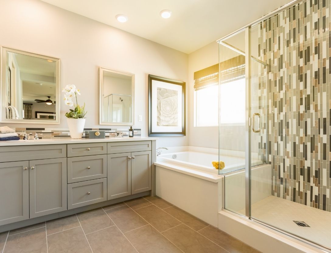 Neutral toned spa bathroom