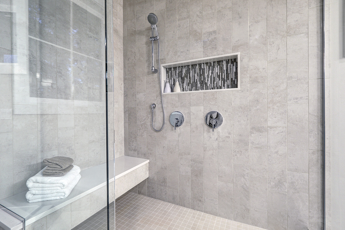 Accent Tile Insert in Modern Walk-In Shower