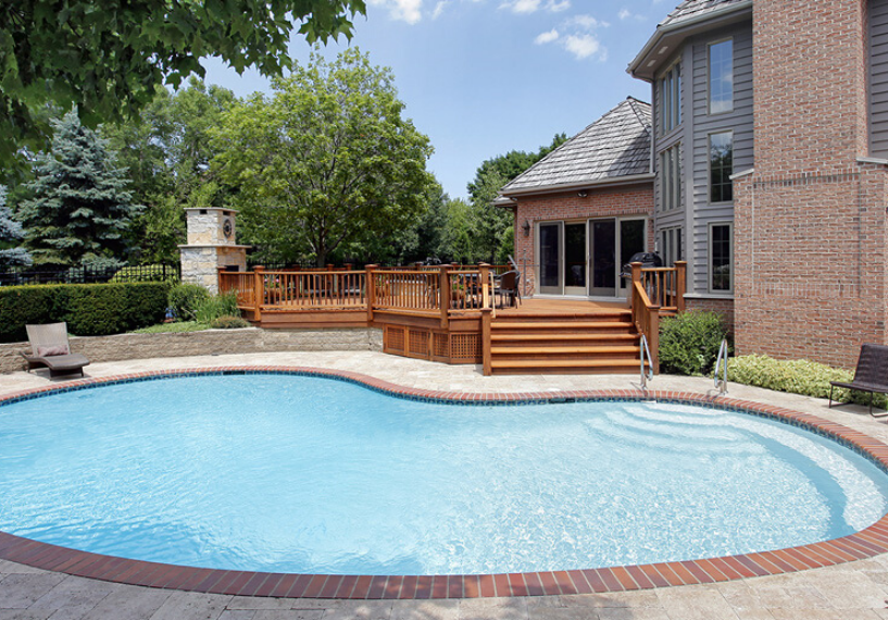 Backyard renovation with deck and pool