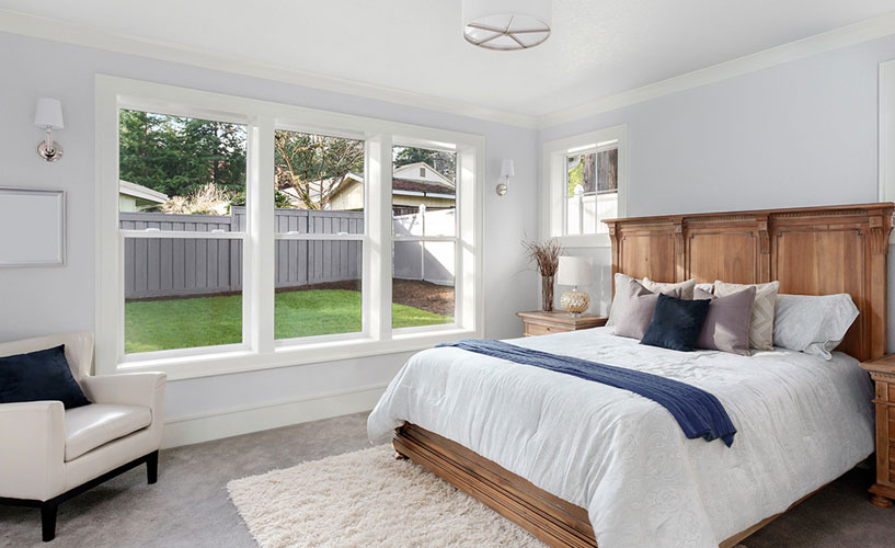 Wooden window in master bedroom