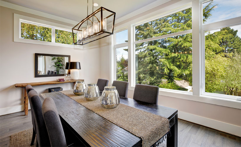 Large vinyl window in dining room