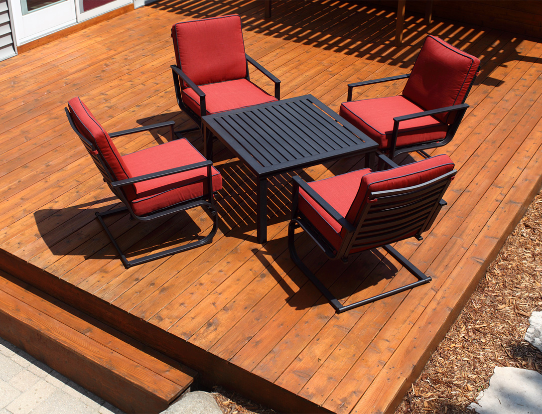 Beautiful stained wooden backyard deck