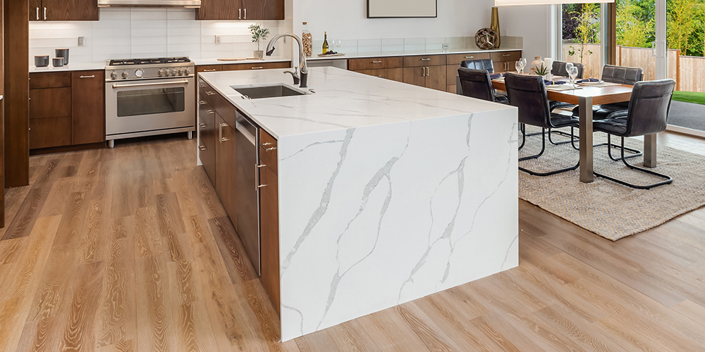 waterfall kitchen island with sink