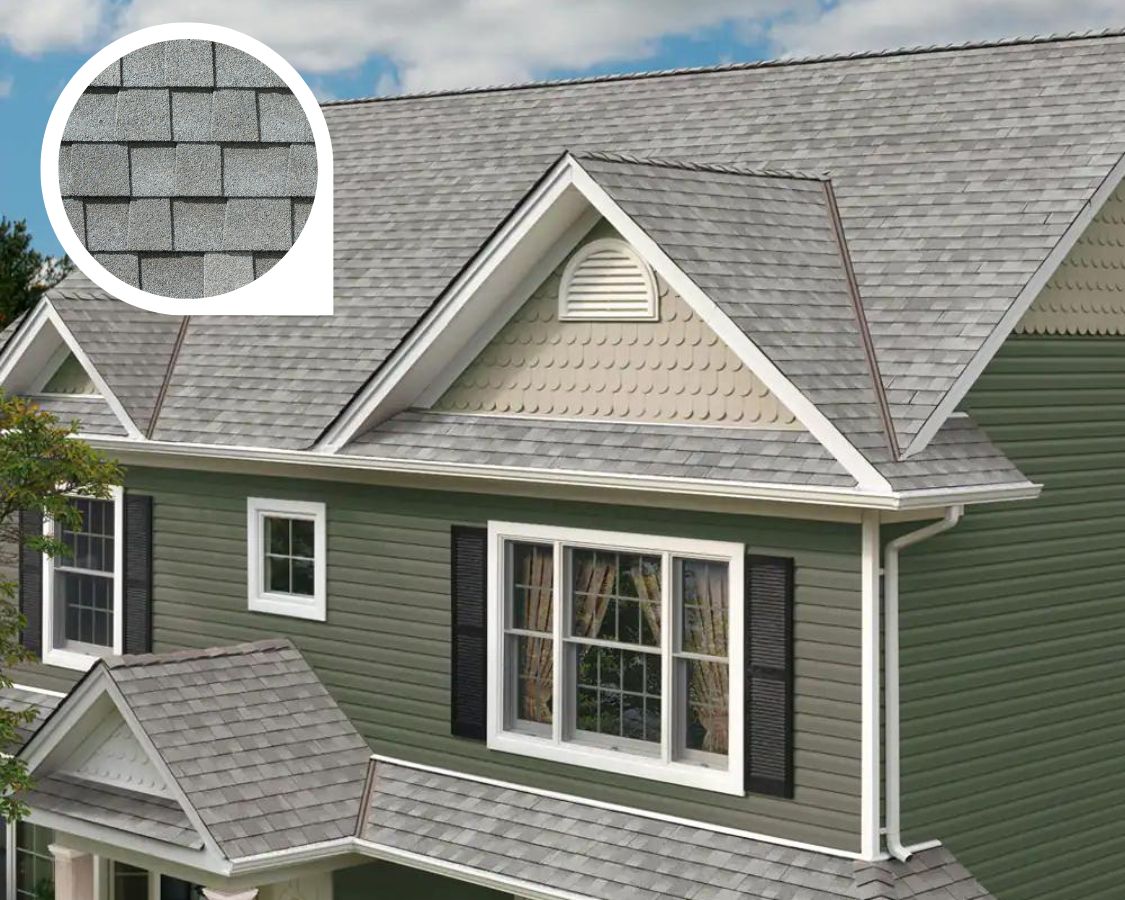 Fox Hollow Gray asphalt shingle roof color with siding
