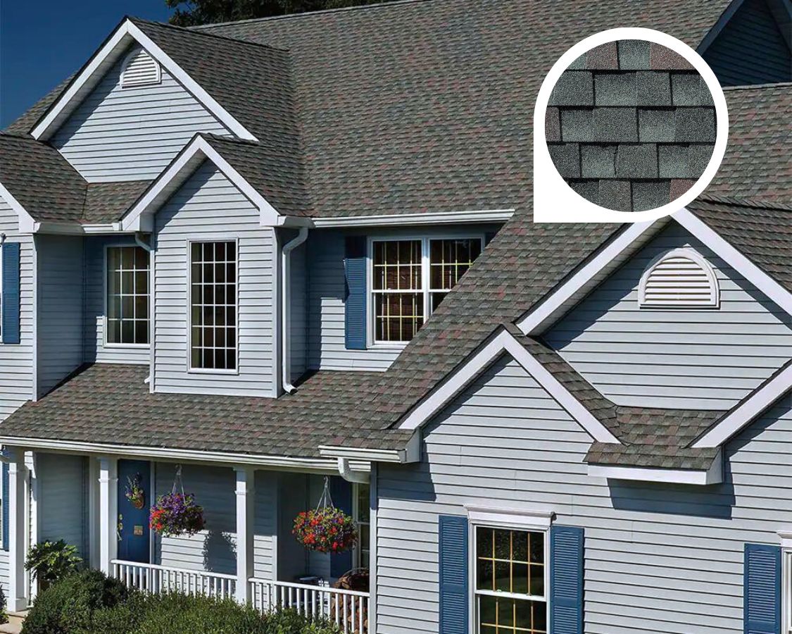 GAF dimensional shingle color on home with blue siding