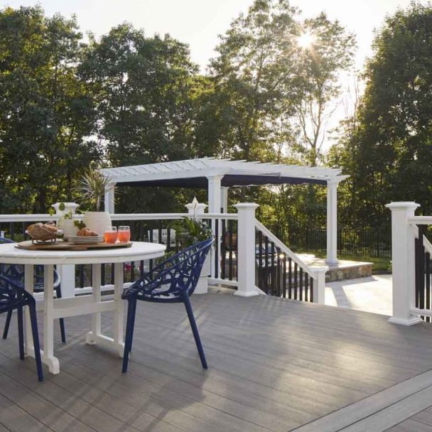 Outdoor Seating Area on Vinyl Deck in Backyard
